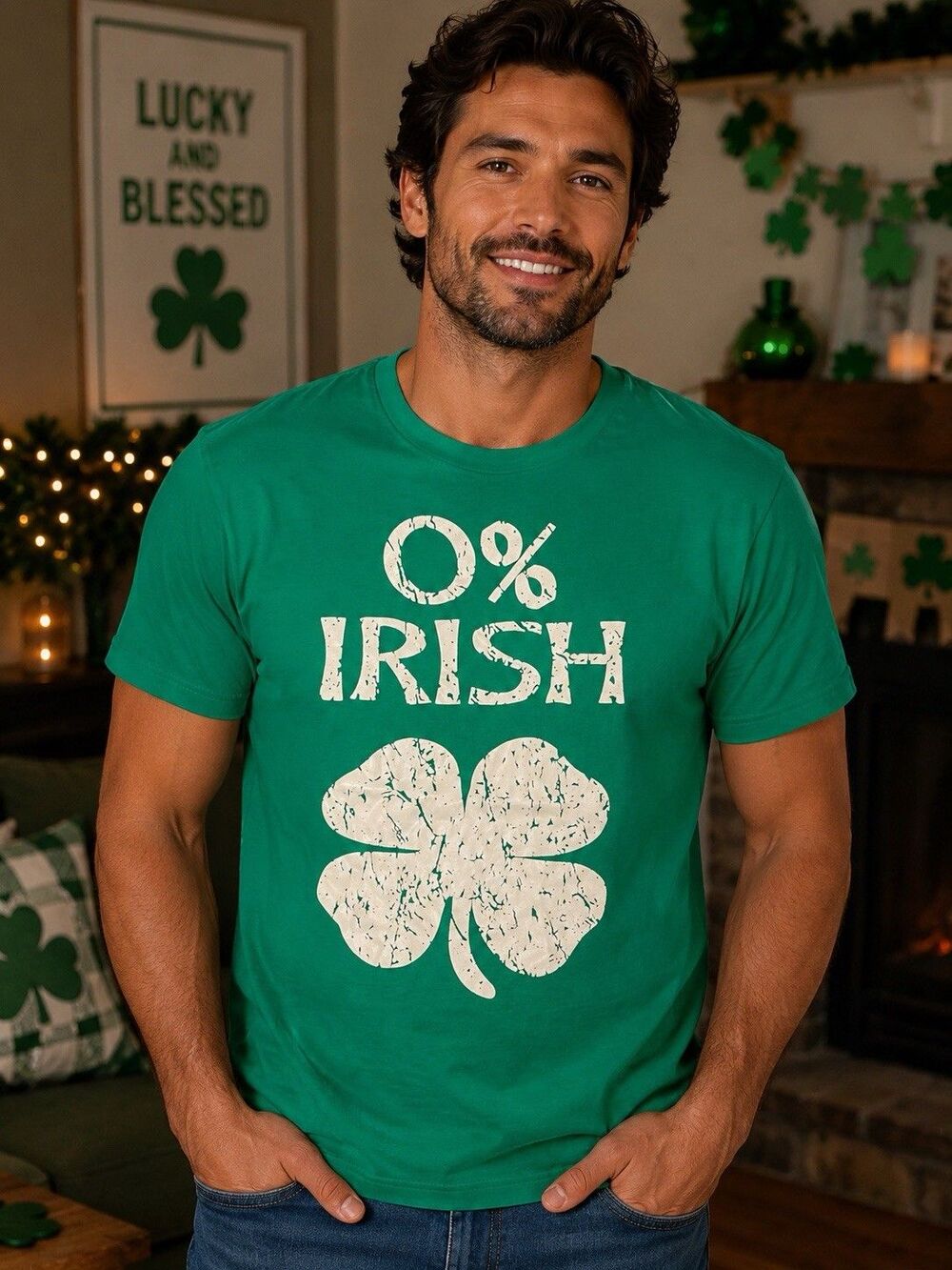 0% Irish Shamrock Funny St Patrick’s Day Green Graphic T-Shirt Adult Large Tee